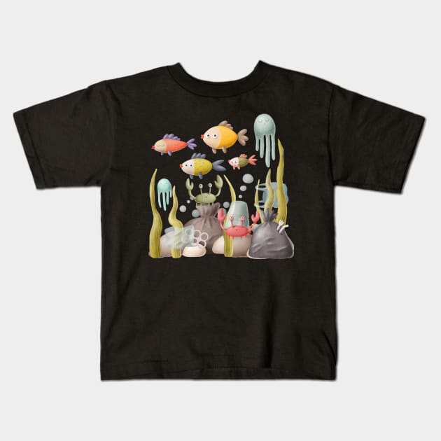 Plastic waste under water Kids T-Shirt by CaptainPixel